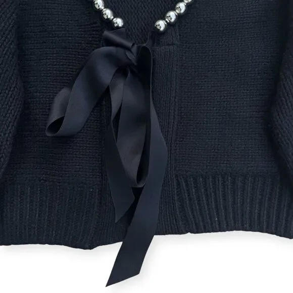 Zara Pearl Bow Chunky Knit Cardigan Size S Wool Blend Whimsi Feminine Coquette - Picture 3 of 7